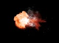 Explosion burn particle. Isolated smoke on black background,