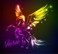 Fire Pegasus. Winged horse in neon light