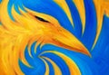 Fire phoenix on blue background, original oil painting, phoenix is yellow color Royalty Free Stock Photo