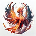 Fire phoenix on white background. AI Generated