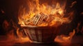 Fire Pile Of Dollars In A Basket Igniting The Passion For Financial Prosperity. Generative AI