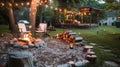 Fire Pit With Lights and Chairs in Yard Royalty Free Stock Photo