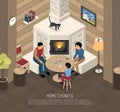 Fire Place Family Isometric Illustration