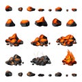 fire place stones. warm hot burning coal glowing natural energy. Vector pictures