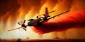 Fire plane dropping water on a forest fire. Ia generative. Royalty Free Stock Photo