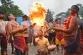 Fire play a ritual during gajon festival celebration