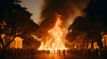 Fire in the Plaza de Espana in Seville Royalty Free Stock Photo