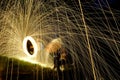 Fire Poi, Flaming Steel Wool Spinning, woman with umbrella