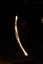 Fire Poi Performance on Beach at Night. Royalty Free Stock Photo