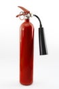 Fire prevention concept with single red under pressure caution dioxide extinguisher isolated on white background with clipping Royalty Free Stock Photo