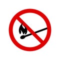 Fire prohibition sign. No match, open flame symbol isolated on white. Vector illustration