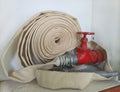 Fire protection cabinet with fire hydrant and hose. It`s in the store