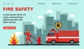 Fire protection landing page. Firefighter safety website. Fireman using extinguish technology in disaster. Emergency