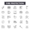 Fire protection line icons for web and mobile design. Editable stroke signs. Fire protection outline concept