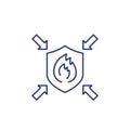 Fire protection, resistance line icon with shield