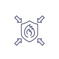 Fire protection, resistance line icon with shield Royalty Free Stock Photo
