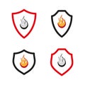 Fire Protection Shield Set. Flame Safety Symbol. Firewall Security Icons. Vector Illustration. EPS 10.