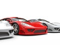 Fire red modern super race car stands out among white cars