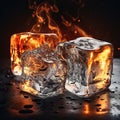 Fire reflection on clear ice cubes illustration Royalty Free Stock Photo