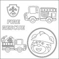 Fire rescue team with funny firefighter, vector cartoon, Cartoon isolated vector illustration, Creative vector Childish design for Royalty Free Stock Photo