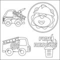 Fire rescue team with funny firefighter, vector cartoon, Cartoon isolated vector illustration, Creative vector Childish design for Royalty Free Stock Photo