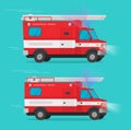 Fire rescue vehicles or fire engine truck van vector illustration, flat cartoon emergency department car or automobile Royalty Free Stock Photo