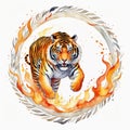 Fire Ring Acrobatics: Tiger in Mid-Air Leap Royalty Free Stock Photo