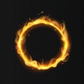 Fire ring. Realistic burning fiery circus circle hot hoop warm fire blazing effect red flaming isolated vector Royalty Free Stock Photo