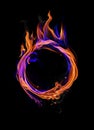 Fire ring. Texture of fire flames, smoke and sparks isolated on black background Royalty Free Stock Photo