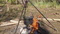 Cooking on open fire. Royalty Free Stock Photo