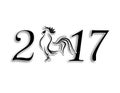 2017 fire rooster. Stylized lettering on a white background isolated. Christmas illustration