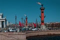 The fire of the Rostral columns in Victory Day in St. Petersburg, Russia