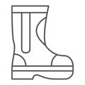 Fire rubber boots thin line icon, fireman and clothes, firefighter boots sign, vector graphics, a linear pattern on a Royalty Free Stock Photo