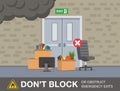 Fire safety activity. Do not block or obstruct emergency exits warning design. Blocked fire exit doors. Royalty Free Stock Photo