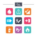 Fire safety, emergency icons. Extinguisher sign. Royalty Free Stock Photo