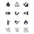 Fire safety, emergency icons. Extinguisher sign. Royalty Free Stock Photo