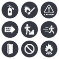 Fire safety, emergency icons. Extinguisher sign Royalty Free Stock Photo
