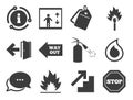 Fire safety, emergency icons. Extinguisher sign. Vector Royalty Free Stock Photo