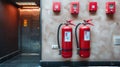 Fire Safety Equipment In A Building With Fire Extinguishers Royalty Free Stock Photo