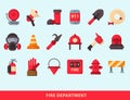 Fire safety equipment emergency tools firefighter safe danger accident protection vector illustration.