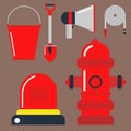 Fire safety equipment emergency tools firefighter safe danger accident protection vector illustration.