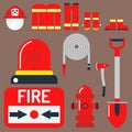 Fire safety equipment emergency tools firefighter safe danger accident protection vector illustration.