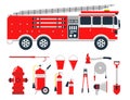 Fire safety equipment emergency tools firefighter safe danger accident protection vector illustration.