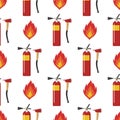 Fire safety equipment emergency tools firefighter seamless pattern safe danger accident protection vector illustration.