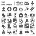 Fire safety glyph icon set, emergency symbols collection, vector sketches, logo illustrations, urgency signs solid Royalty Free Stock Photo