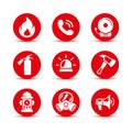 Fire safety icons set. Fire emergency icons set. Vector signs