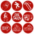 Fire safety and means of salvation. Icons set.