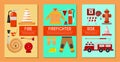 Fire safety set of cards, banners vector illustration. Firefighter uniform and inventory. Equipment as firehose hydrant