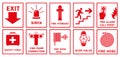 Fire safety sign. Fire warnings and actions. Vector illustration Royalty Free Stock Photo