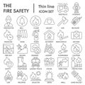 Fire safety thin line icon set, firefighter symbols collection or sketches. Accident linear style signs for web and app